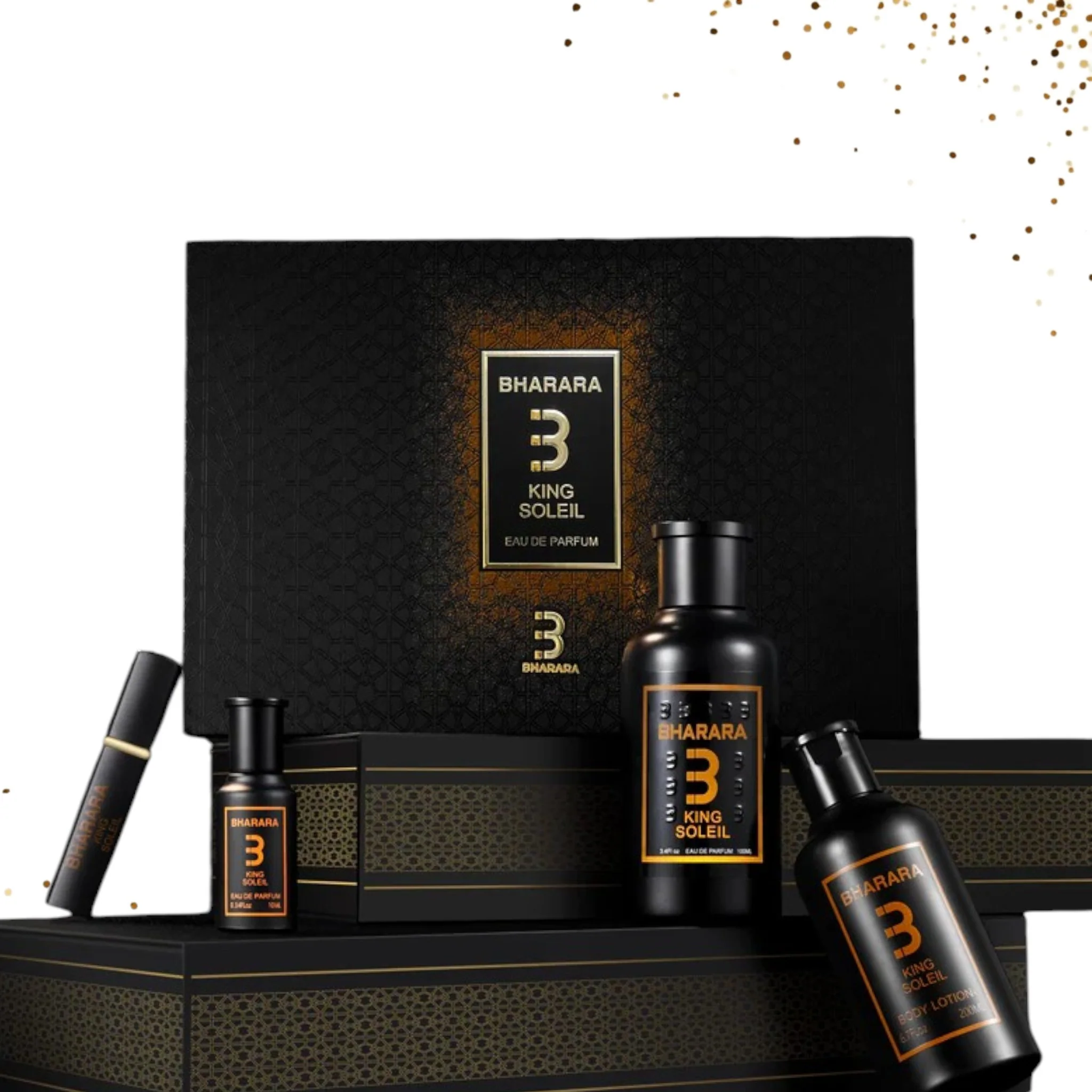 Bharara-King-Soleil-Gift-Set-4-Pcs (1) Bharara Set King Soleil 100ml + 10ml + Crema 200ml + Perfumero